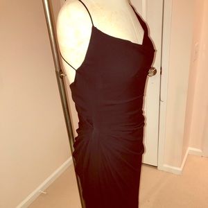 Saks Fifth Avenue sz 10 black sexy dress crisscross back 100% rayon side ruching